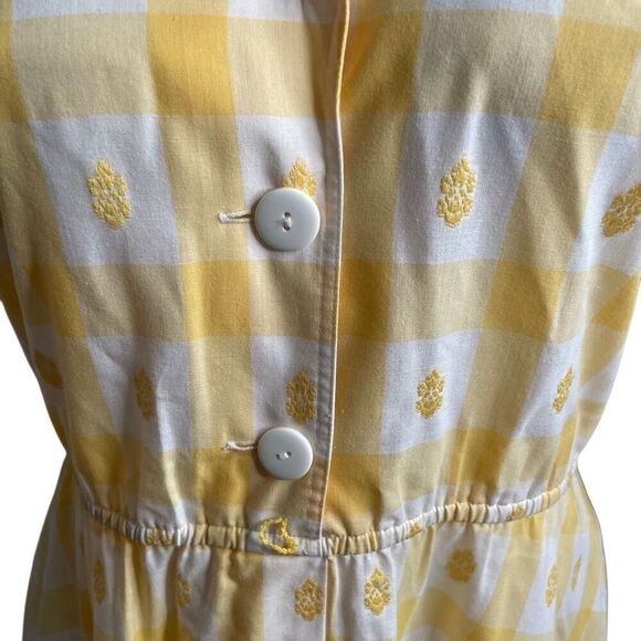 Vtg Jerrell of Texas Womens Midi Dress 9/10 Retro Yellow Checkered Nostalgia - Picture 6 of 10